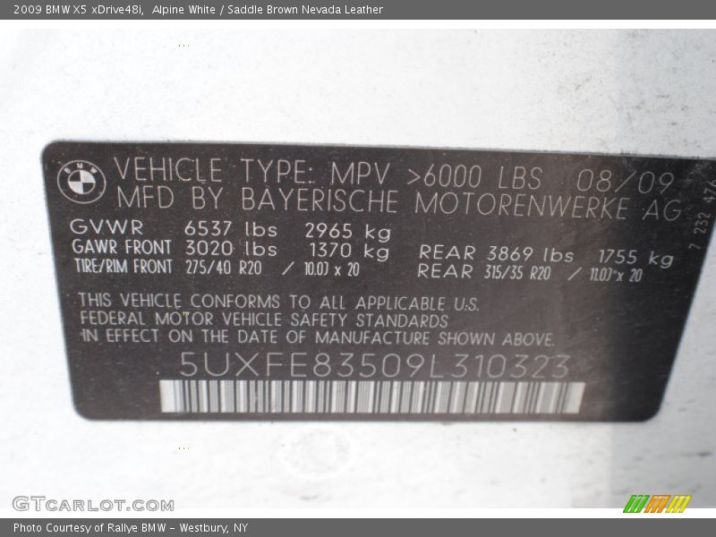Alpine White / Saddle Brown Nevada Leather 2009 BMW X5 xDrive48i