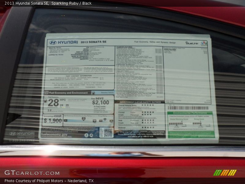 Sparkling Ruby / Black 2013 Hyundai Sonata SE