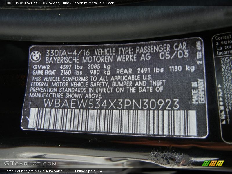 Black Sapphire Metallic / Black 2003 BMW 3 Series 330xi Sedan