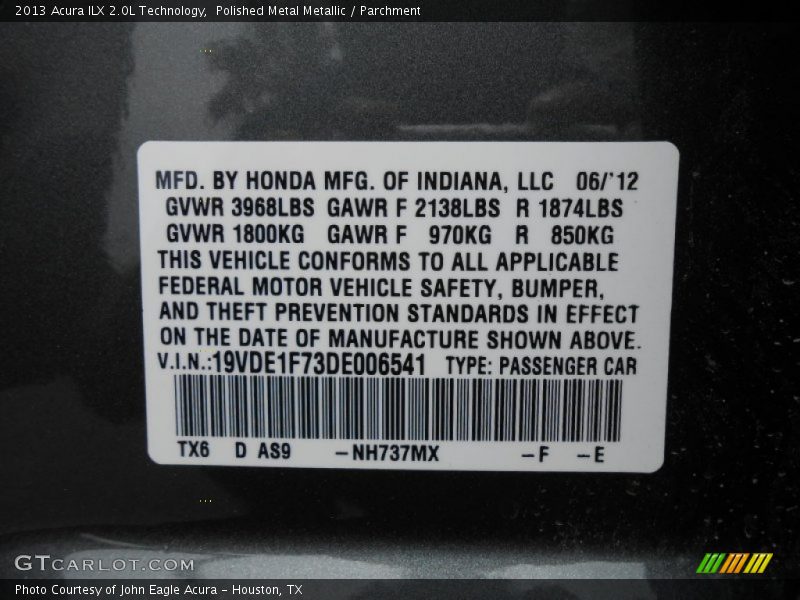 Polished Metal Metallic / Parchment 2013 Acura ILX 2.0L Technology