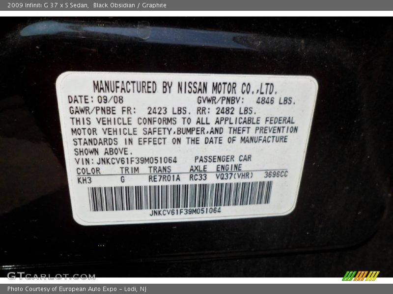 Black Obsidian / Graphite 2009 Infiniti G 37 x S Sedan