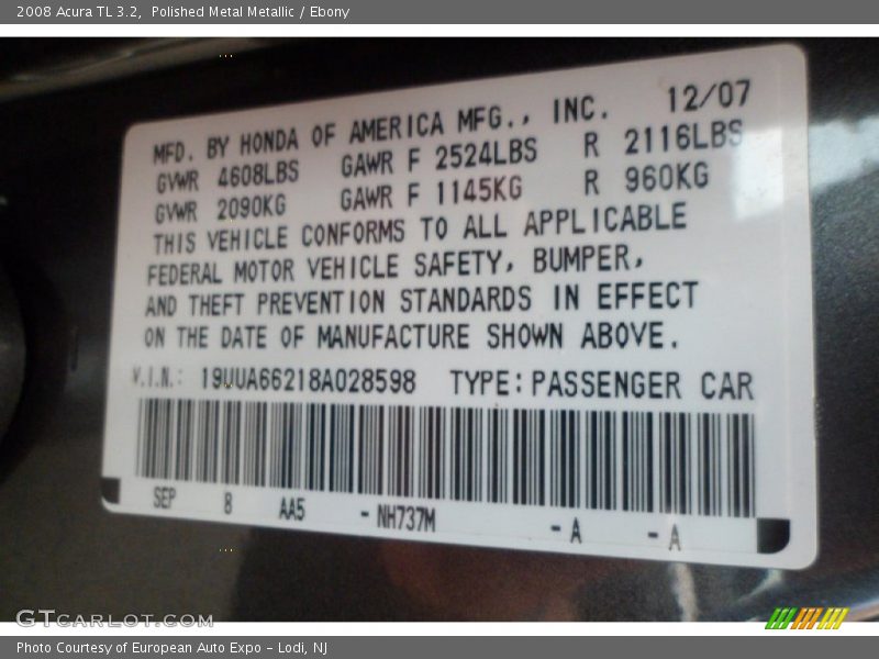 Polished Metal Metallic / Ebony 2008 Acura TL 3.2