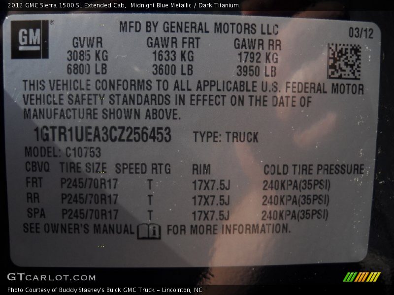 Midnight Blue Metallic / Dark Titanium 2012 GMC Sierra 1500 SL Extended Cab