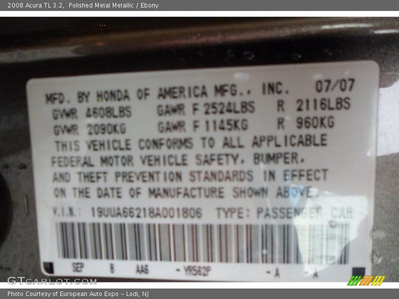 Polished Metal Metallic / Ebony 2008 Acura TL 3.2
