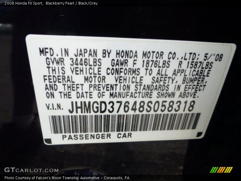 Blackberry Pearl / Black/Grey 2008 Honda Fit Sport