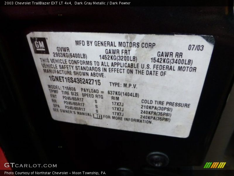 Dark Gray Metallic / Dark Pewter 2003 Chevrolet TrailBlazer EXT LT 4x4