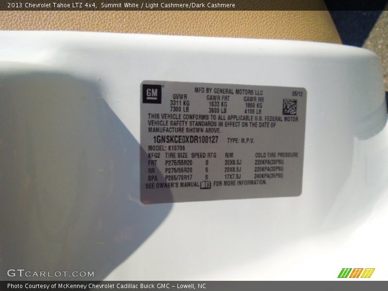 Summit White / Light Cashmere/Dark Cashmere 2013 Chevrolet Tahoe LTZ 4x4