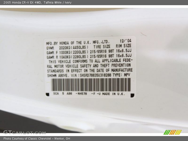 Taffeta White / Ivory 2005 Honda CR-V EX 4WD