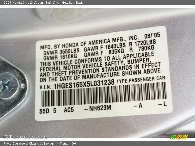 Satin Silver Metallic / Black 2005 Honda Civic LX Sedan