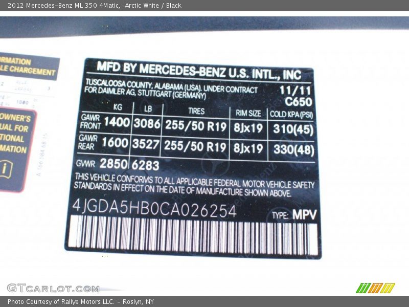 Arctic White / Black 2012 Mercedes-Benz ML 350 4Matic
