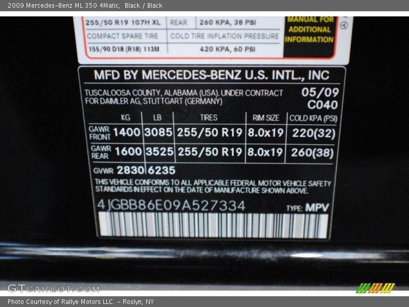Black / Black 2009 Mercedes-Benz ML 350 4Matic