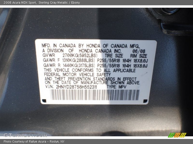 Sterling Gray Metallic / Ebony 2008 Acura MDX Sport