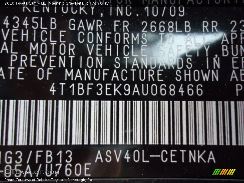 Magnetic Gray Metallic / Ash Gray 2010 Toyota Camry LE