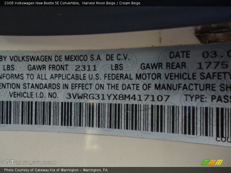 Harvest Moon Beige / Cream Beige 2008 Volkswagen New Beetle SE Convertible