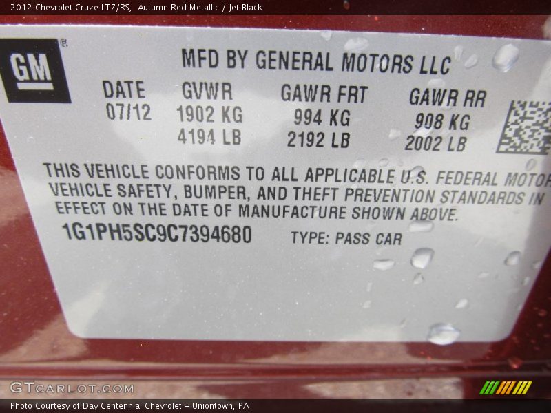 Autumn Red Metallic / Jet Black 2012 Chevrolet Cruze LTZ/RS