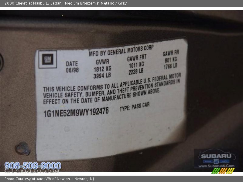 Medium Bronzemist Metallic / Gray 2000 Chevrolet Malibu LS Sedan
