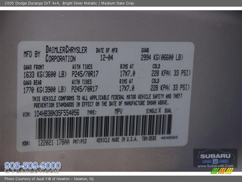 Bright Silver Metallic / Medium Slate Gray 2005 Dodge Durango SXT 4x4