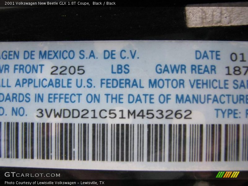 Black / Black 2001 Volkswagen New Beetle GLX 1.8T Coupe