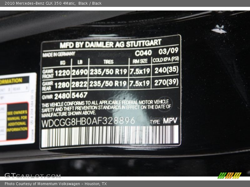 Black / Black 2010 Mercedes-Benz GLK 350 4Matic