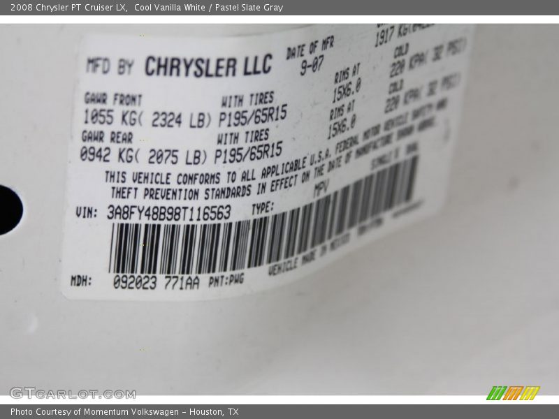Cool Vanilla White / Pastel Slate Gray 2008 Chrysler PT Cruiser LX