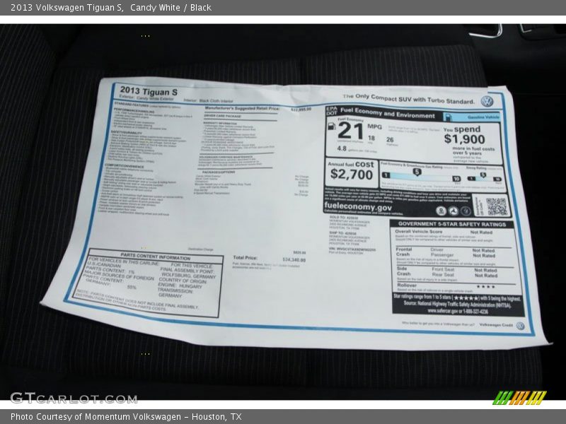  2013 Tiguan S Window Sticker