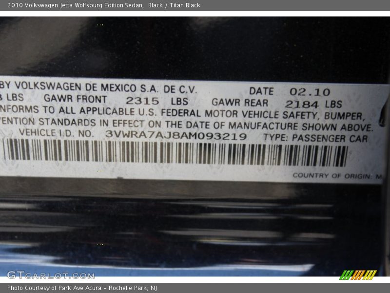 Black / Titan Black 2010 Volkswagen Jetta Wolfsburg Edition Sedan