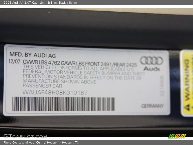 Brilliant Black / Beige 2008 Audi A4 2.0T Cabriolet