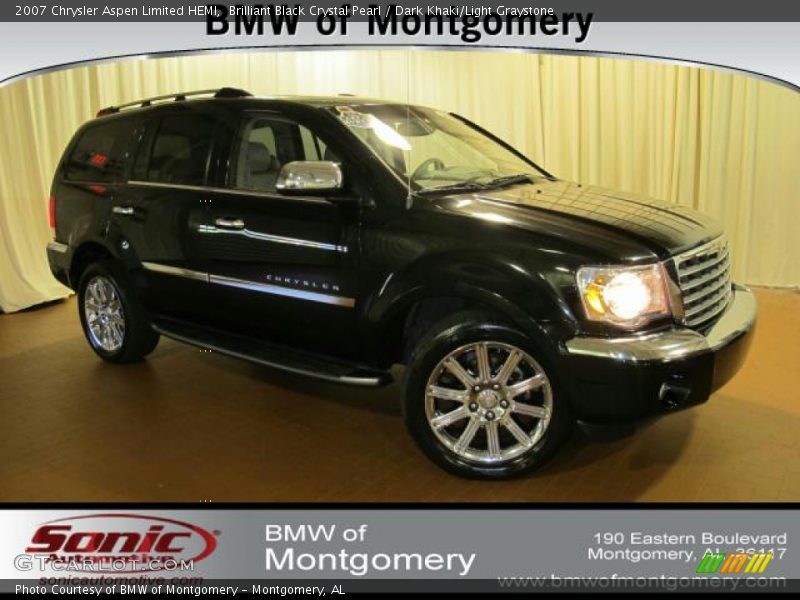 Brilliant Black Crystal Pearl / Dark Khaki/Light Graystone 2007 Chrysler Aspen Limited HEMI