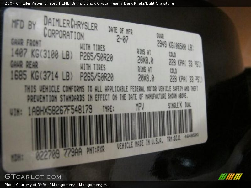 Brilliant Black Crystal Pearl / Dark Khaki/Light Graystone 2007 Chrysler Aspen Limited HEMI