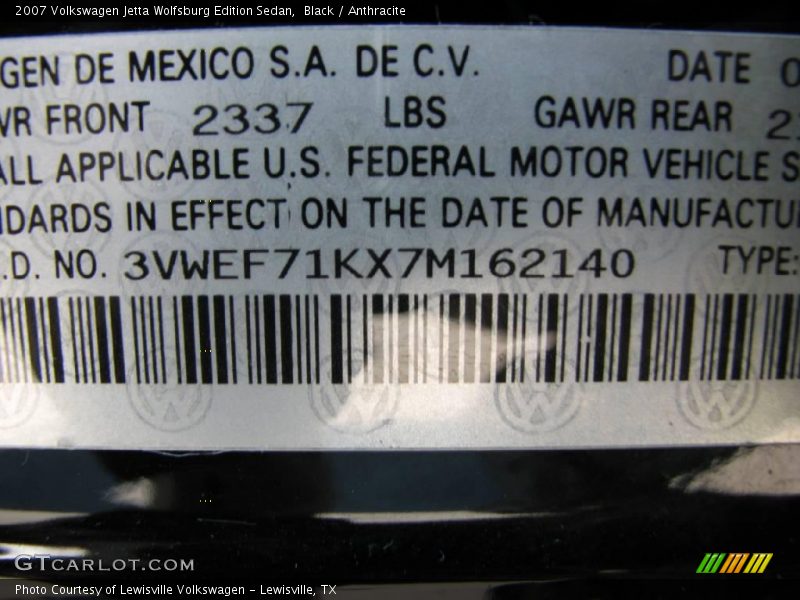 Black / Anthracite 2007 Volkswagen Jetta Wolfsburg Edition Sedan