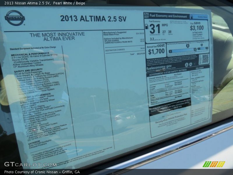 Pearl White / Beige 2013 Nissan Altima 2.5 SV