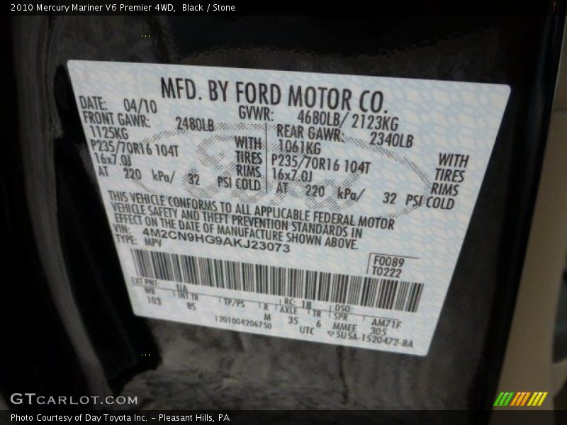 2010 Mariner V6 Premier 4WD Black Color Code UA