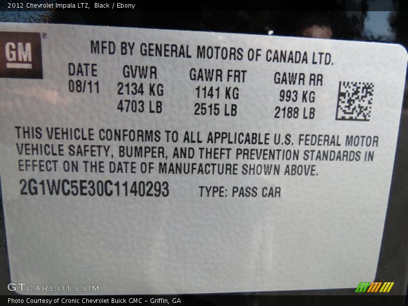 Black / Ebony 2012 Chevrolet Impala LTZ