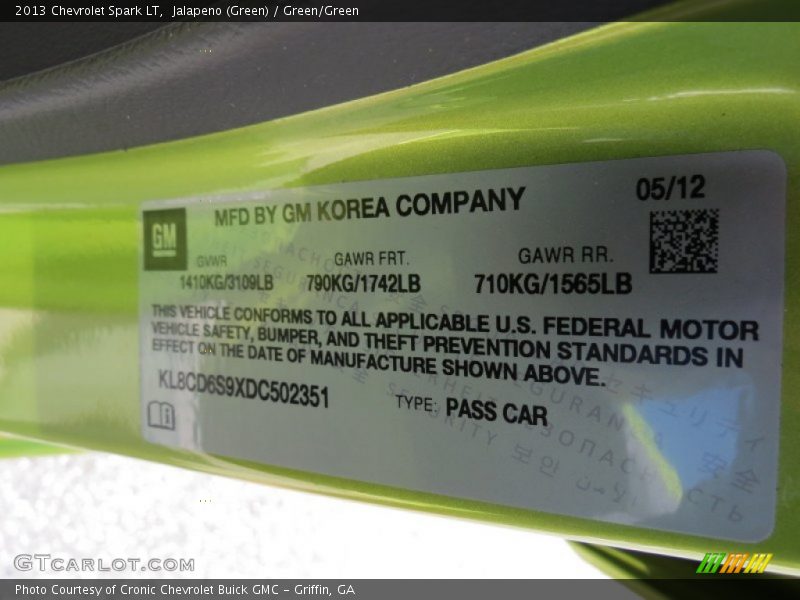 Info Tag of 2013 Spark LT