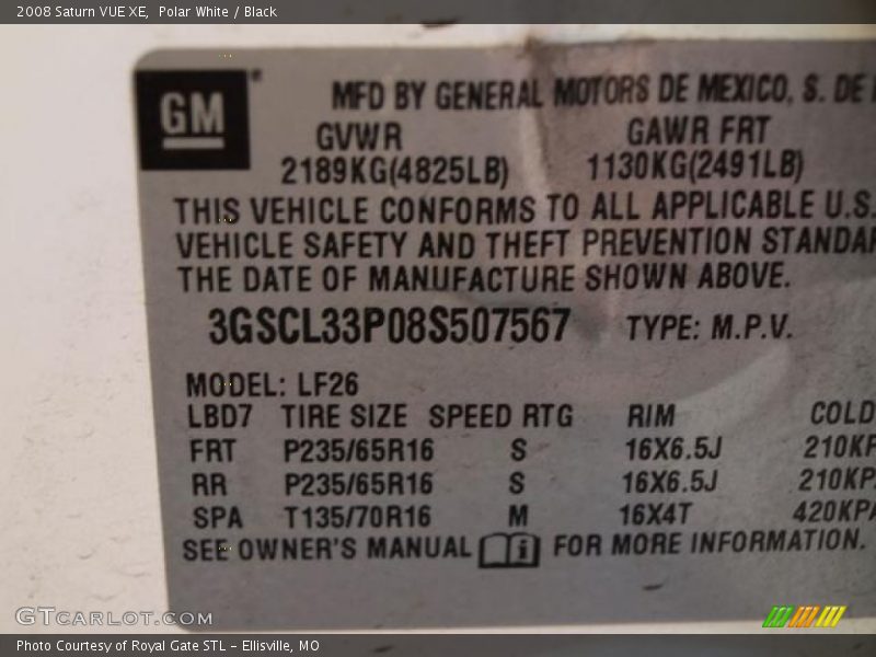 Polar White / Black 2008 Saturn VUE XE