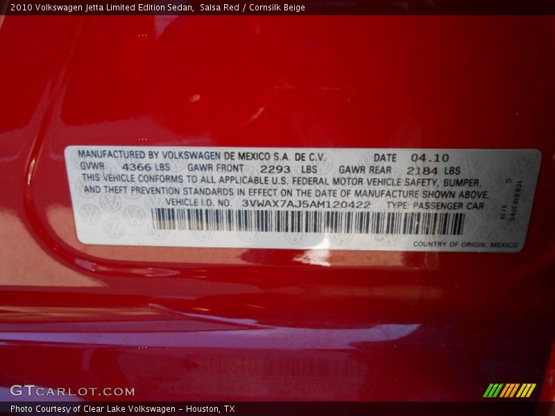 Salsa Red / Cornsilk Beige 2010 Volkswagen Jetta Limited Edition Sedan