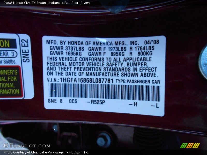 Habanero Red Pearl / Ivory 2008 Honda Civic EX Sedan