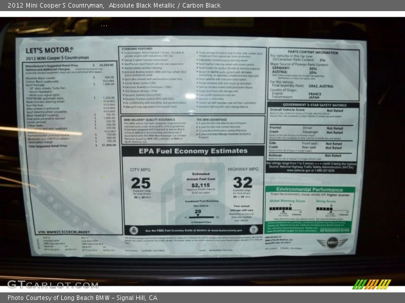 Absolute Black Metallic / Carbon Black 2012 Mini Cooper S Countryman