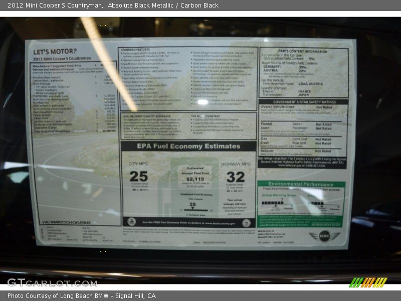 Absolute Black Metallic / Carbon Black 2012 Mini Cooper S Countryman