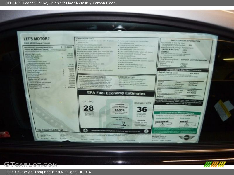 Midnight Black Metallic / Carbon Black 2012 Mini Cooper Coupe