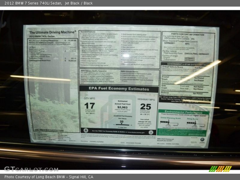 Jet Black / Black 2012 BMW 7 Series 740Li Sedan