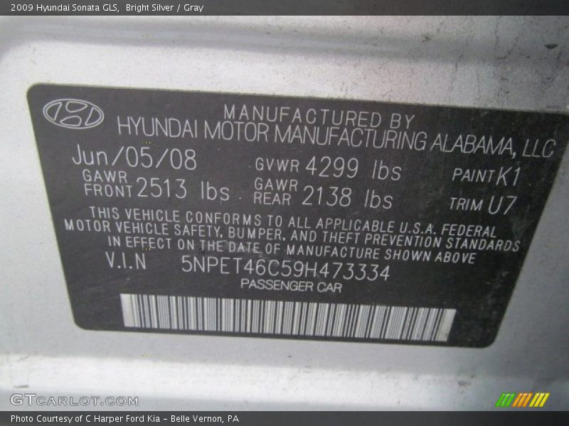 Bright Silver / Gray 2009 Hyundai Sonata GLS