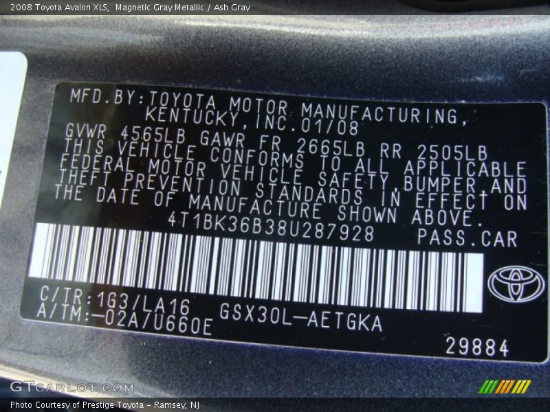 Magnetic Gray Metallic / Ash Gray 2008 Toyota Avalon XLS