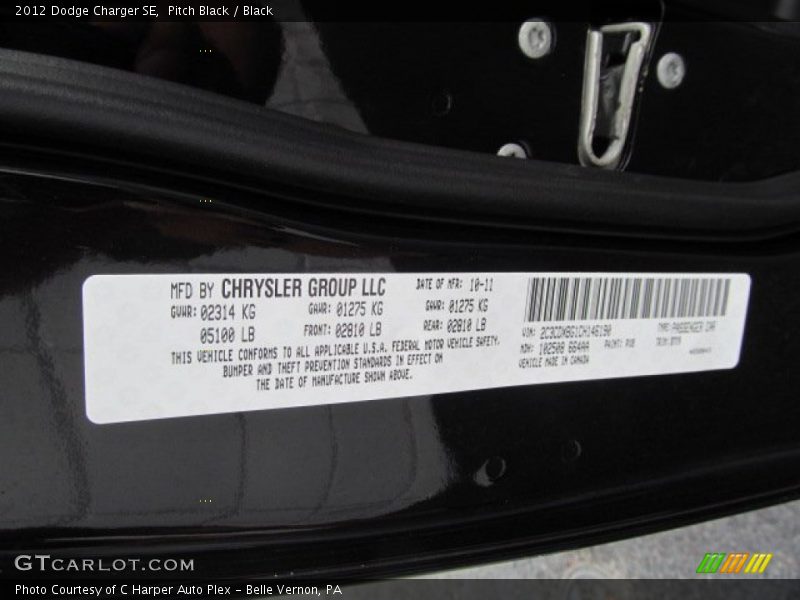 Pitch Black / Black 2012 Dodge Charger SE