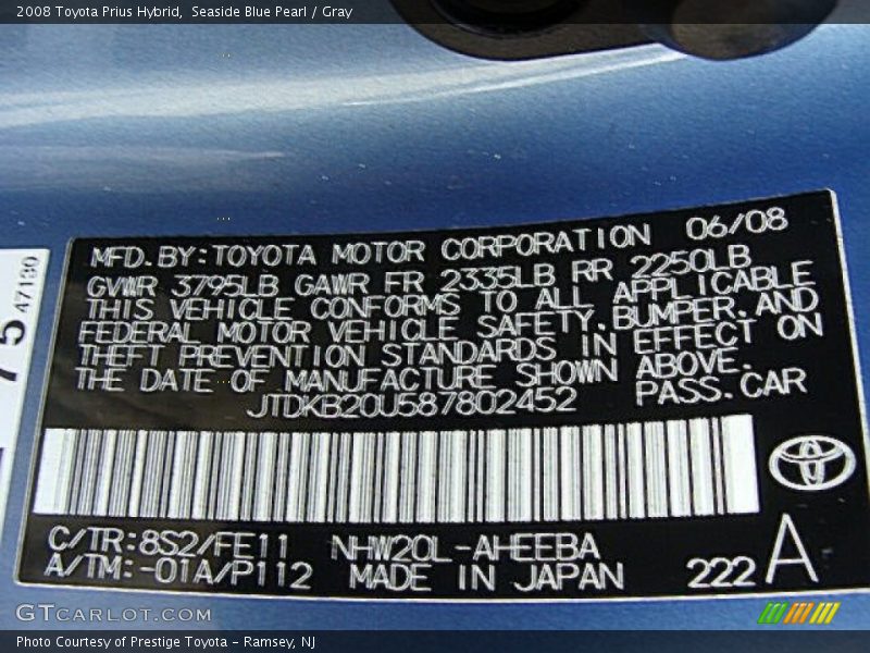 Seaside Blue Pearl / Gray 2008 Toyota Prius Hybrid