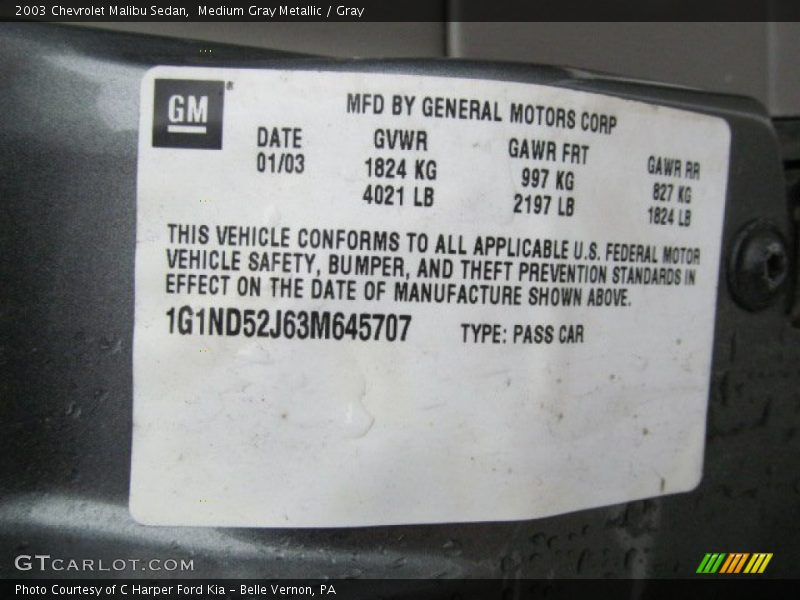 Medium Gray Metallic / Gray 2003 Chevrolet Malibu Sedan