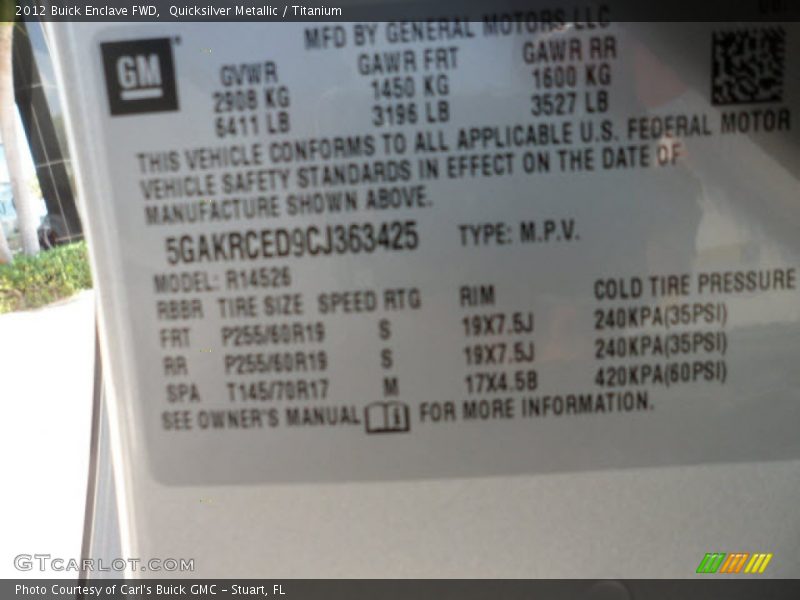 Quicksilver Metallic / Titanium 2012 Buick Enclave FWD