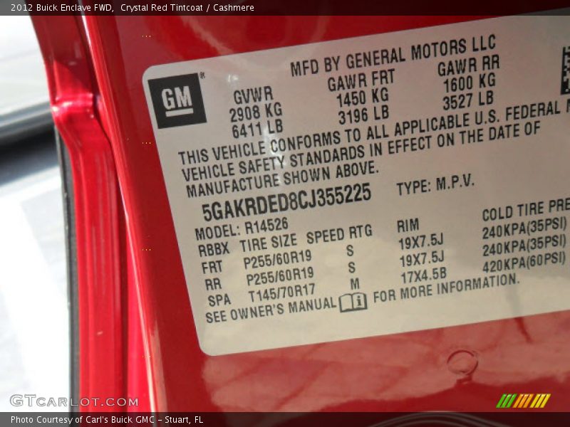 Crystal Red Tintcoat / Cashmere 2012 Buick Enclave FWD