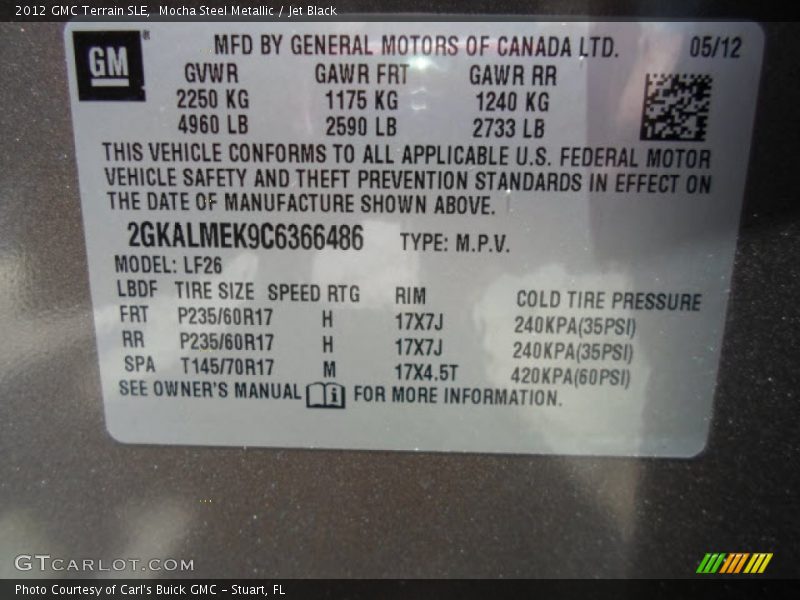 Mocha Steel Metallic / Jet Black 2012 GMC Terrain SLE