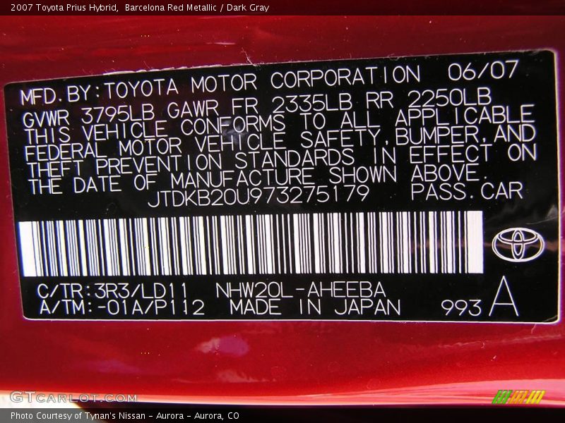 Barcelona Red Metallic / Dark Gray 2007 Toyota Prius Hybrid